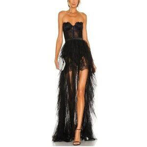 NWT FOR LOVE & LEMONS BUSTIER BLACK TULLE & LACE STRAPLESS GOWN DRESS SIZE S